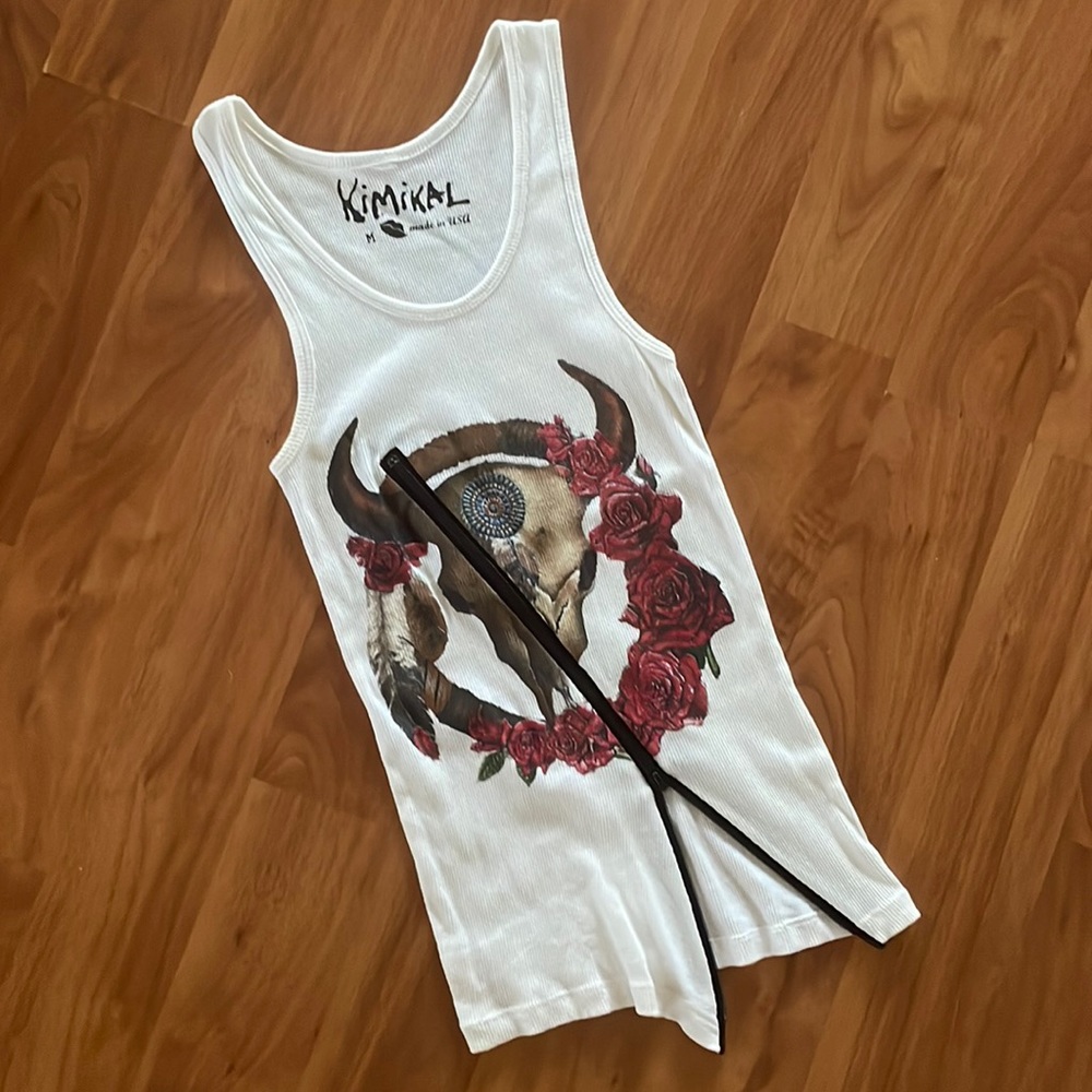 Kimikal skull roses feather zipper tank